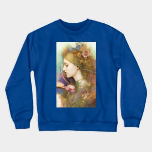 Pretty dreamy painting of a girl with flowers Crewneck Sweatshirt